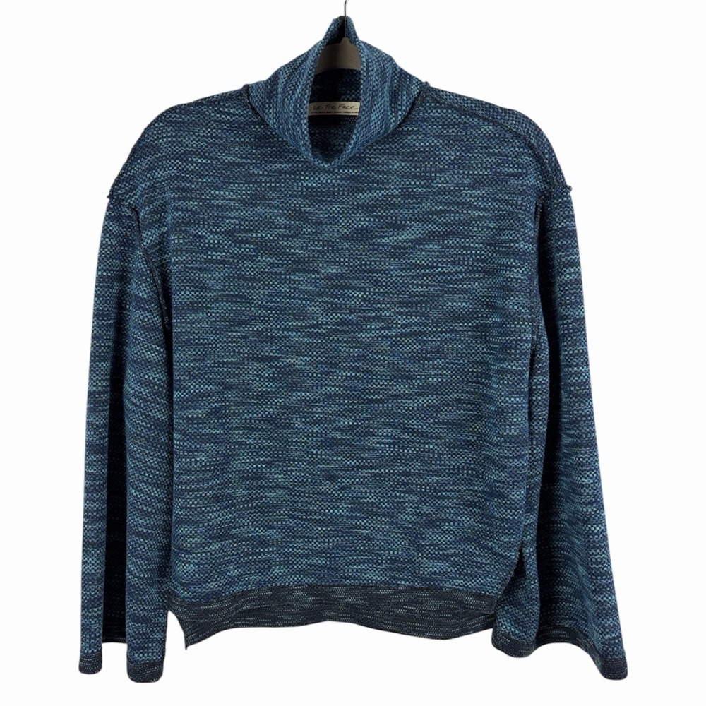 Free People We The Free Sunny Days Marled Funnel Neck Boxy Sweater Blue Xs